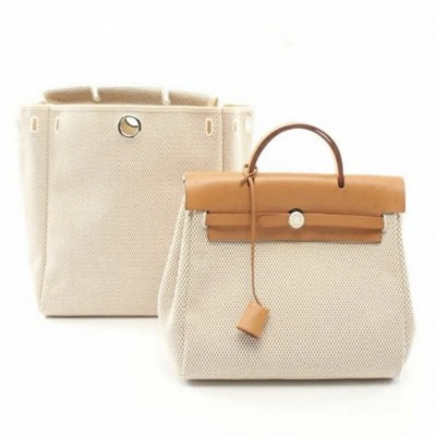 Set Balo Nữ Hermès Herbag MM 2 In 1 Shoulder Handbag Natural Toile Màu Be Nâu