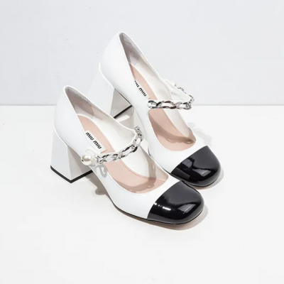 Giày Cao Gót Miumiu Pumps Màu Trắng Đen Size 37