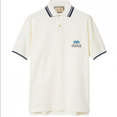 Áo Polo Nam Gucci Embroidered Cotton Pique Shirt Màu Trắng
