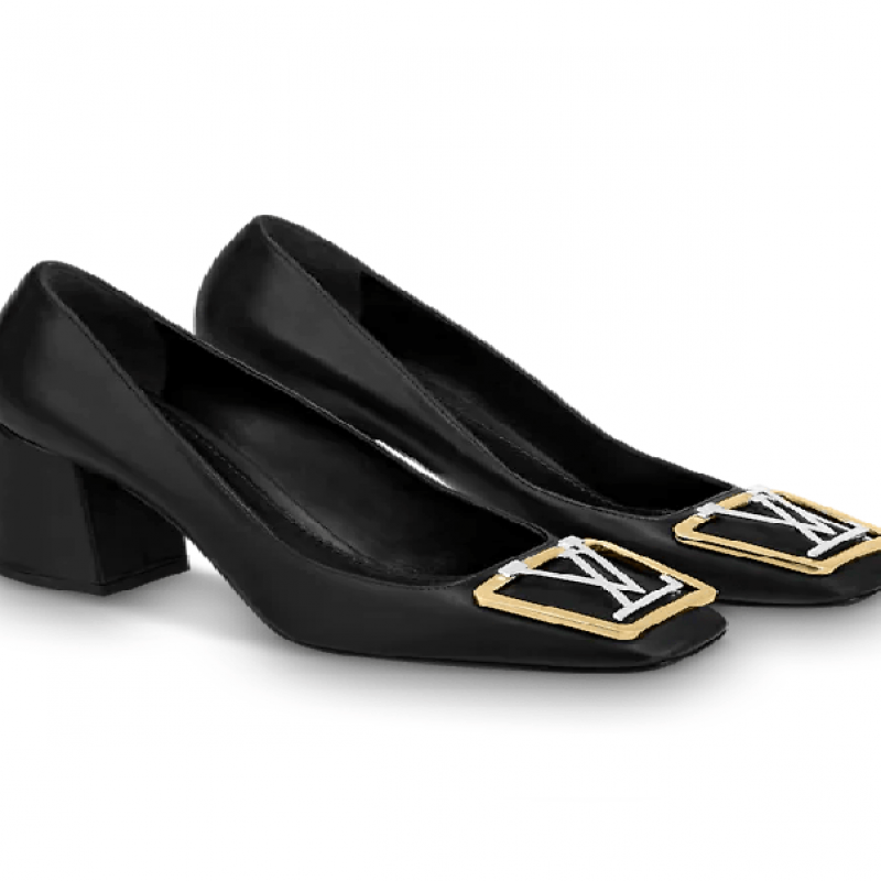 Giày Cao Gót Nữ Louis Vuitton LV Square Toe Madeleine Pumps Suede Màu Đen Size 34
