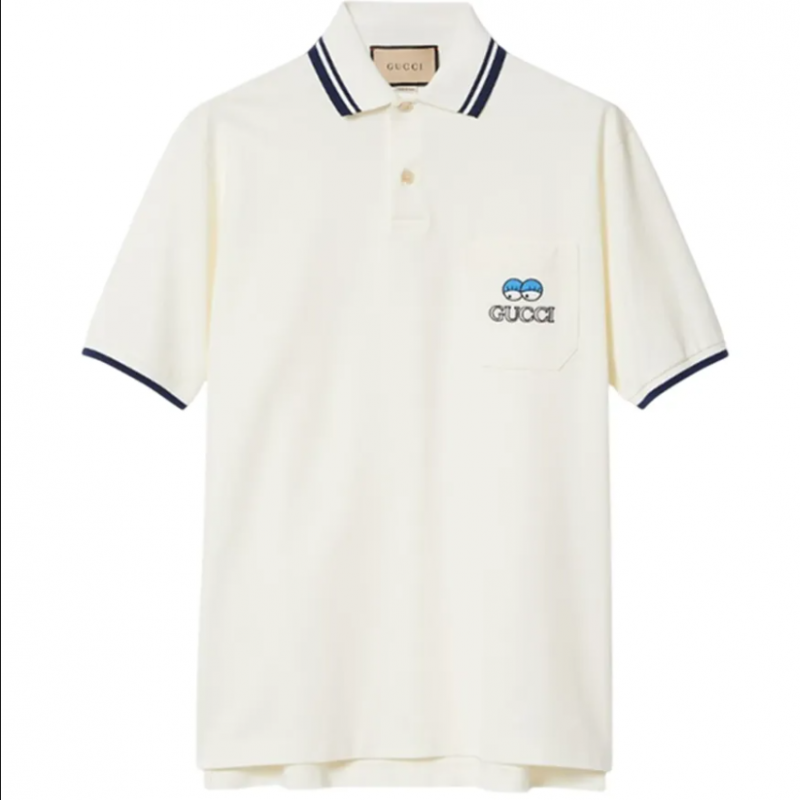 Áo Polo Nam Gucci Embroidered Cotton Pique Shirt Màu Trắng